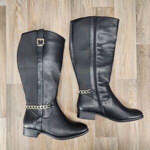 Shoe Dazzle Gamela Women's‎ Size 10 Black Faux Leather Knee High Riding Boots